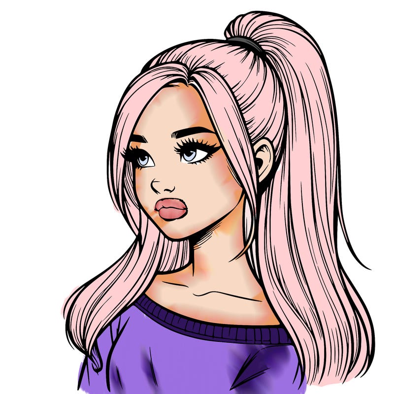 realistic girl with a high ponytail