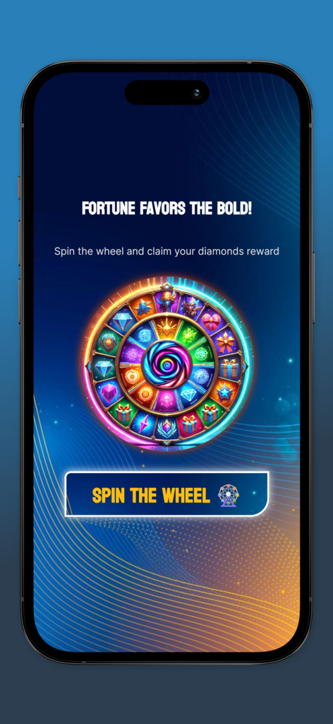 Diamonds For Mobile Legends - Una colorida pantalla de juego de girar la ruleta para ganar recompensas de diamantes para Mobile Legends.
