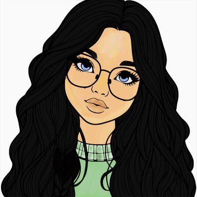 girl with long hair and freckles and glasses realistic