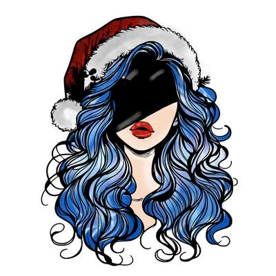 realistic christmas girl with wavy hair and lips