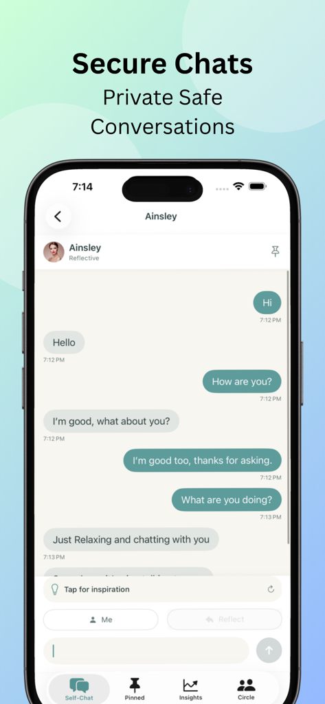 Chit Chat+ - Interface de chat segura no aplicativo Chit Chat plus para ensaiar conversas privadas e construir confiança na comunicação