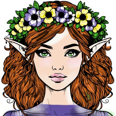 realistic female elf with flower crown