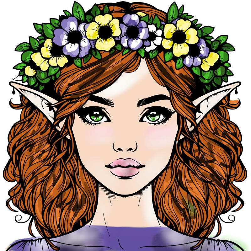 realistic female elf with flower crown