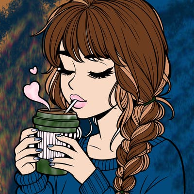 realistic girl drinking coffee