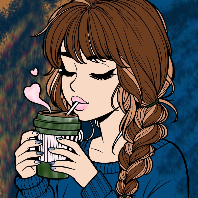 realistic girl drinking coffee