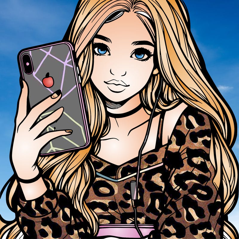 realistic teen girl holding an iphone