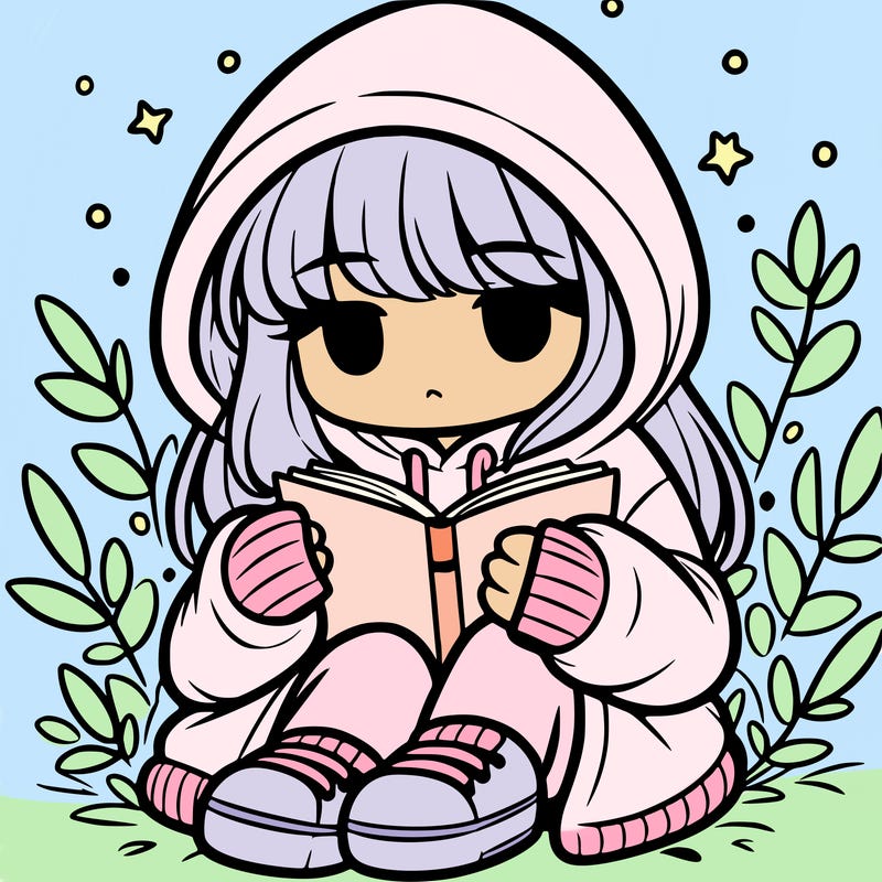 girl in oversized hoodie reading a book