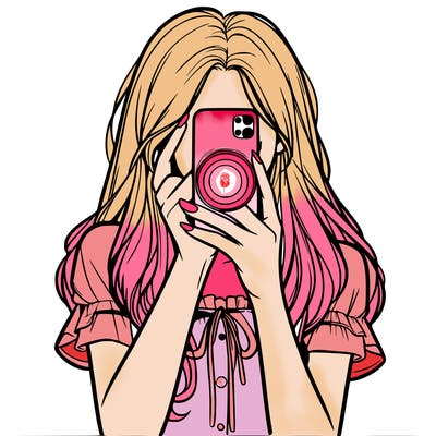 a realistic girl holding her phone taking pictures