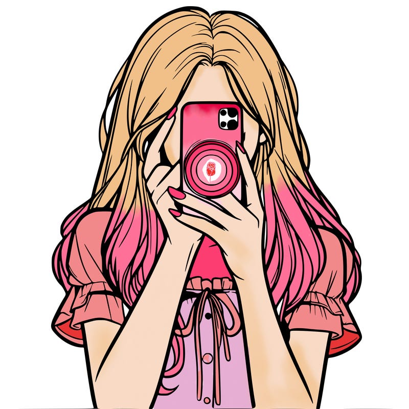 a realistic girl holding her phone taking pictures