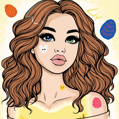 realistic girl with wavy hair and lips