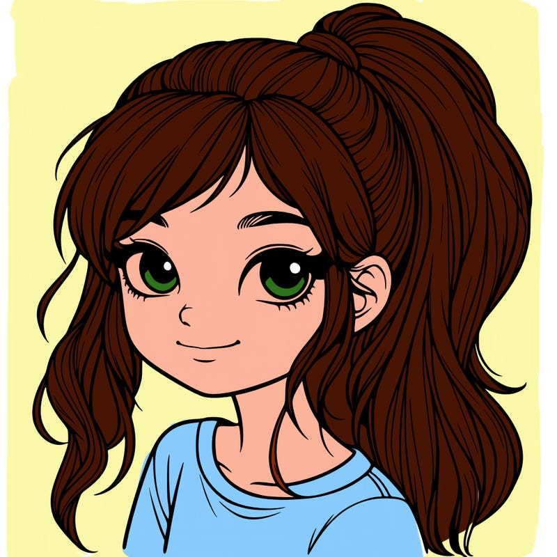 realistic girl with ponytail