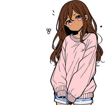 manga teen girl  in a sweater and baggy pants