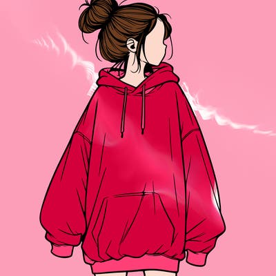 realistic girl with a oversized sweatshirt on and a bun