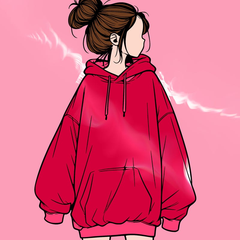 realistic girl with a oversized sweatshirt on and a bun