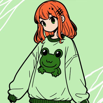 girl wearing frogging sweatshirt