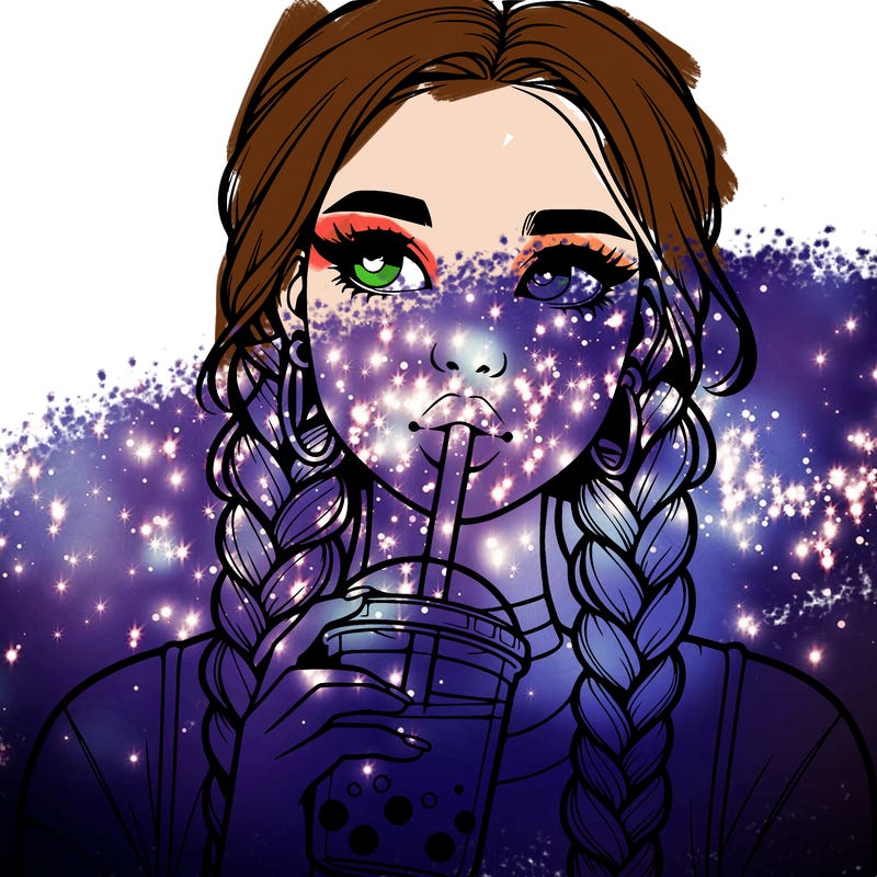 realistic girl with braided hair drinking boba