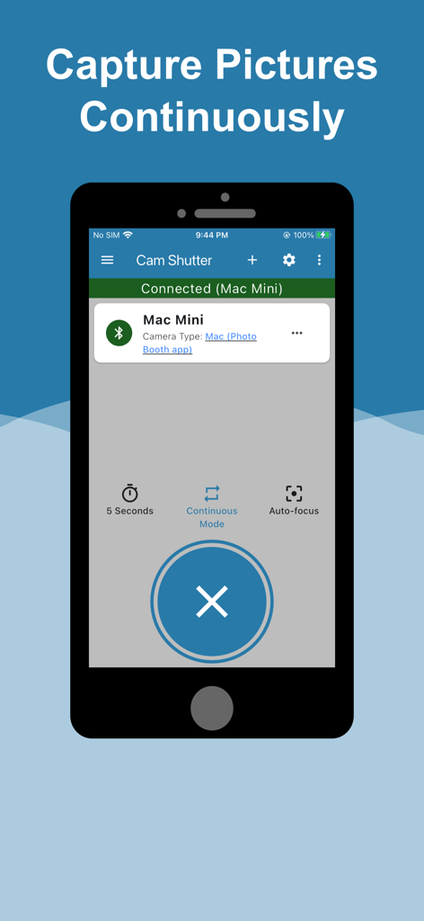 Cam Shutter - Cam Shutter app interface showing the continuous picture capture mode