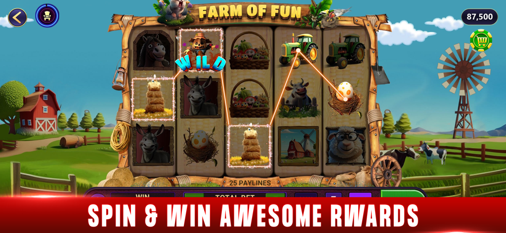 Blackjack 21: Octro Black jack - Máquina tragamonedas 'Farm of Fun' con símbolos de animales de granja en la aplicación Octro Blackjack