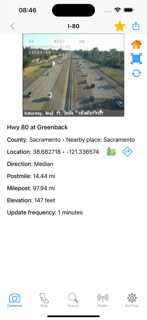 Live Traffic Cameras in CA - Live traffic camera feed of Highway 80 at Greenback in Sacramento