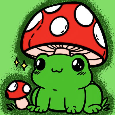 a cute frog with a mushroom hat