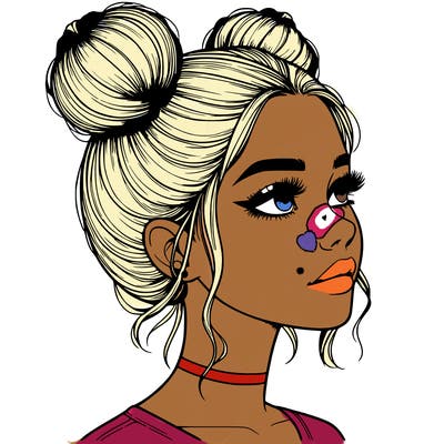 realistic girl with buns on the top of her head