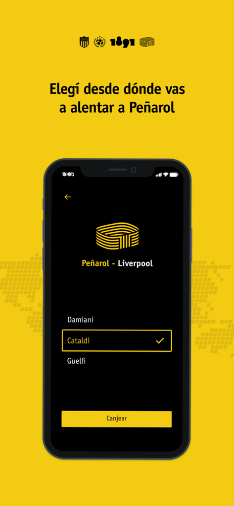 CAPP app screen for selecting stadium stands to support Club Atletico Penarol.