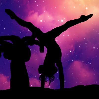 realistic gymnastic hand stand girl in four splits