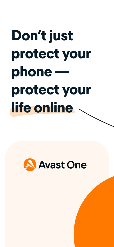Avast One – Privacy & Security - Marketing screen for Avast One app with the slogan protect your life online