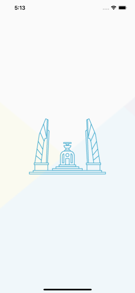 CIVIC - Startbildschirm der CIVIC-App mit einer blauen Strichzeichnung des Demokratischen Monuments in Bangkok
