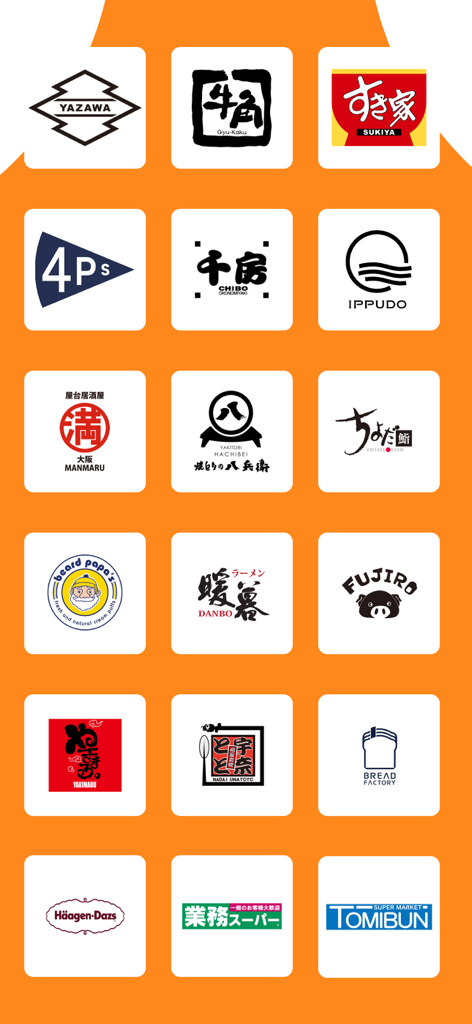 A grid of logos for popular restaurants and supermarkets available on the Capichi delivery app in Vietnam