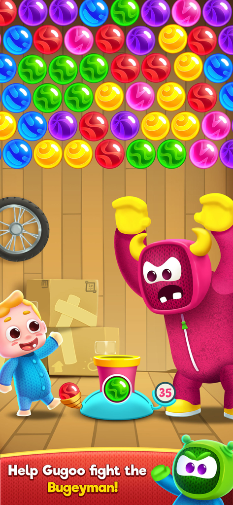 Bubble Shooter Game : Toys Pop - Bubble Shooter Toys Pop gameplay showing Gugoo fighting the Bugeyman