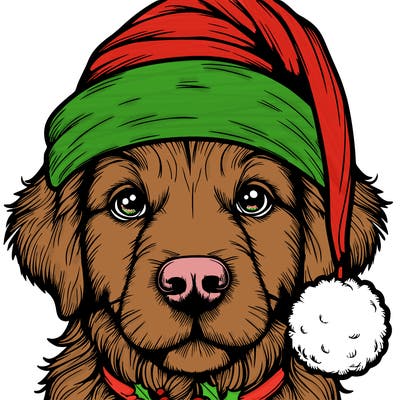 realistic dog with a christmas hat