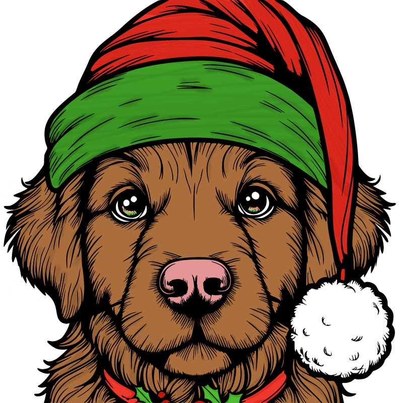 realistic dog with a christmas hat