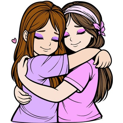 two girls hugging realistic