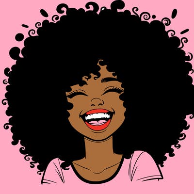 realistic girl with super curly hair laughing