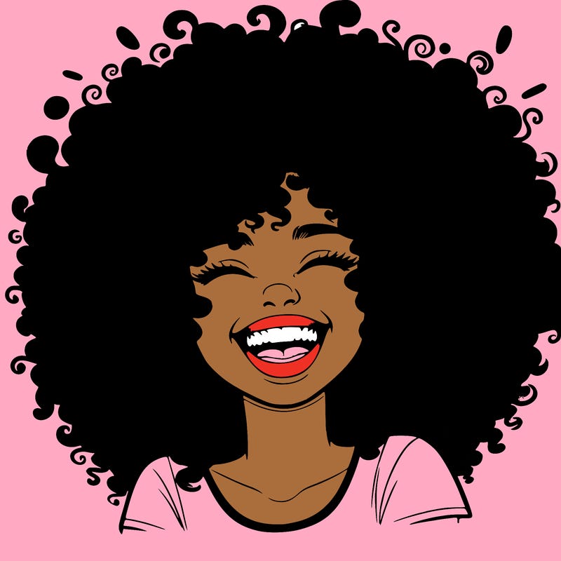 realistic girl with super curly hair laughing