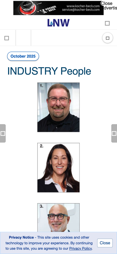 A screenshot of the Industry People section in the Label and Narrow Web app showing professional headshots.