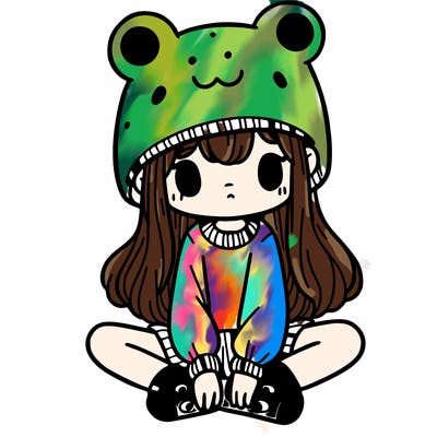 a girl wearing a frog hat and some frog socks