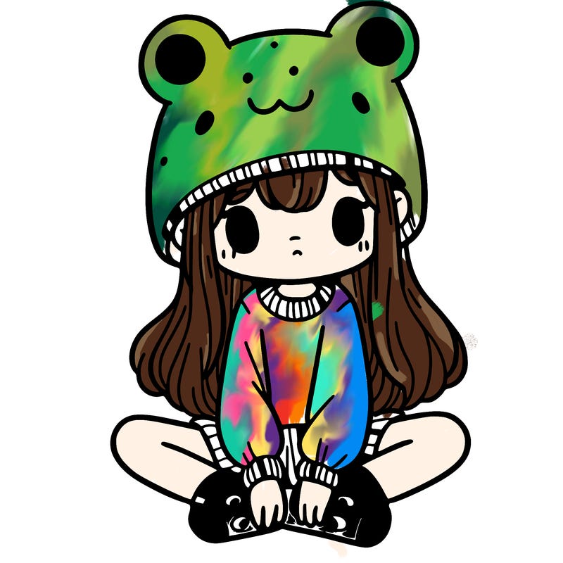 a girl wearing a frog hat and some frog socks