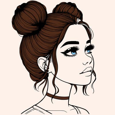 realistic girl with buns on the top of her head