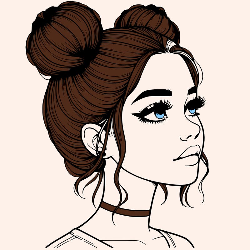 realistic girl with buns on the top of her head