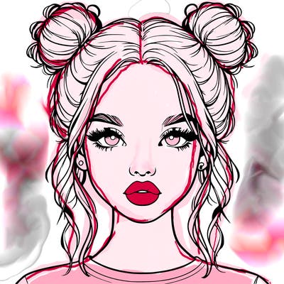 realistic girl with two buns in hair and lips