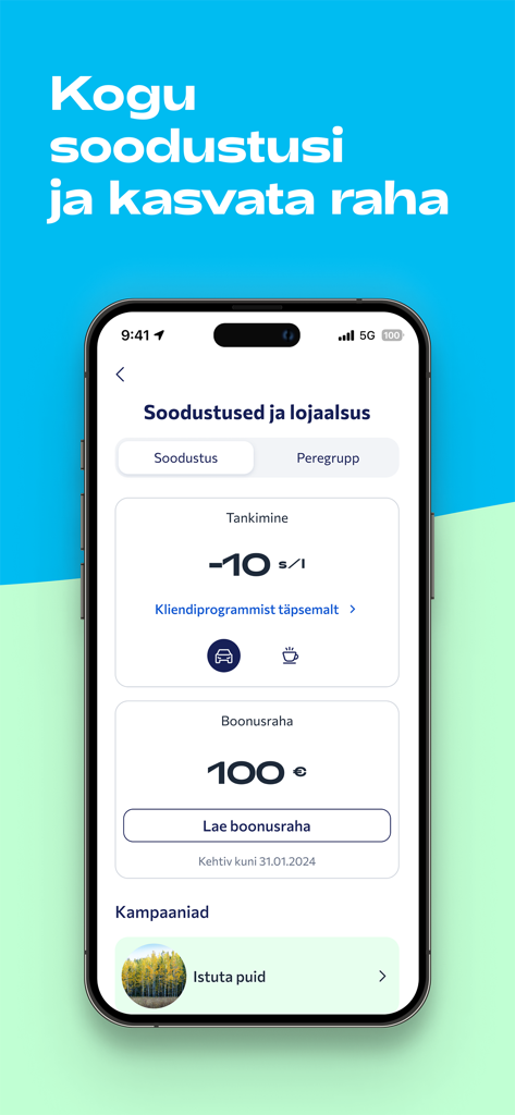 Alexela - Alexela mobile app interface showing loyalty program rewards fuel discounts and bonus money balance