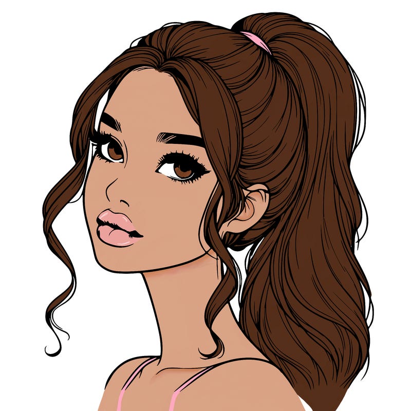 realistic girl with a ponytail on her hair and lips