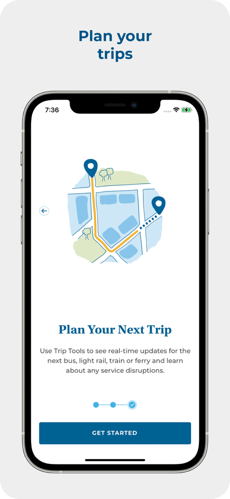 Clipper Card app screen for planning transit trips with real-time updates