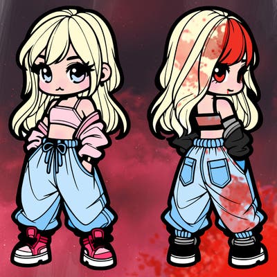 girl in crop top and baggy pants