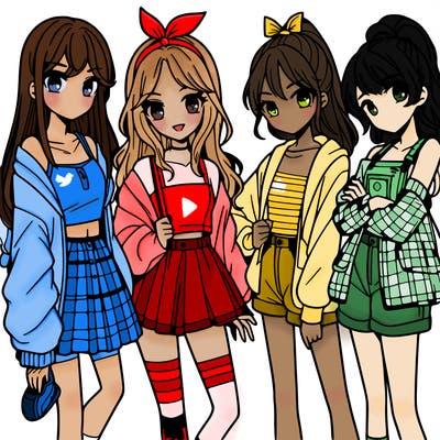 teen manga girls group of 4