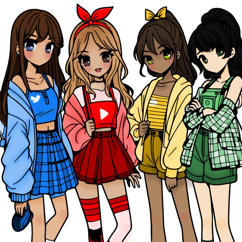teen manga girls group of 4