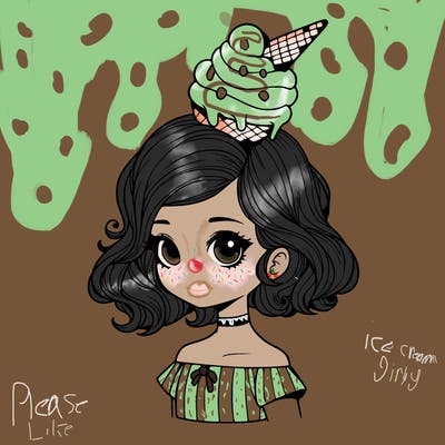 a realistic girl who has ice cream for hairstyle