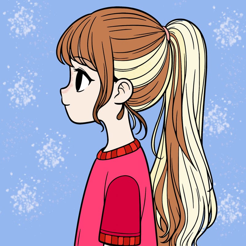 girl from side with blue background